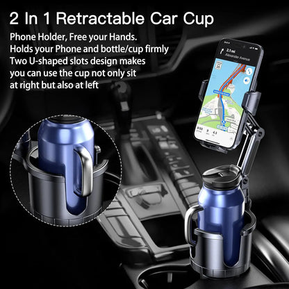 Soporte de móvil para coche 2 en 1 con portavasos y giro de 360°