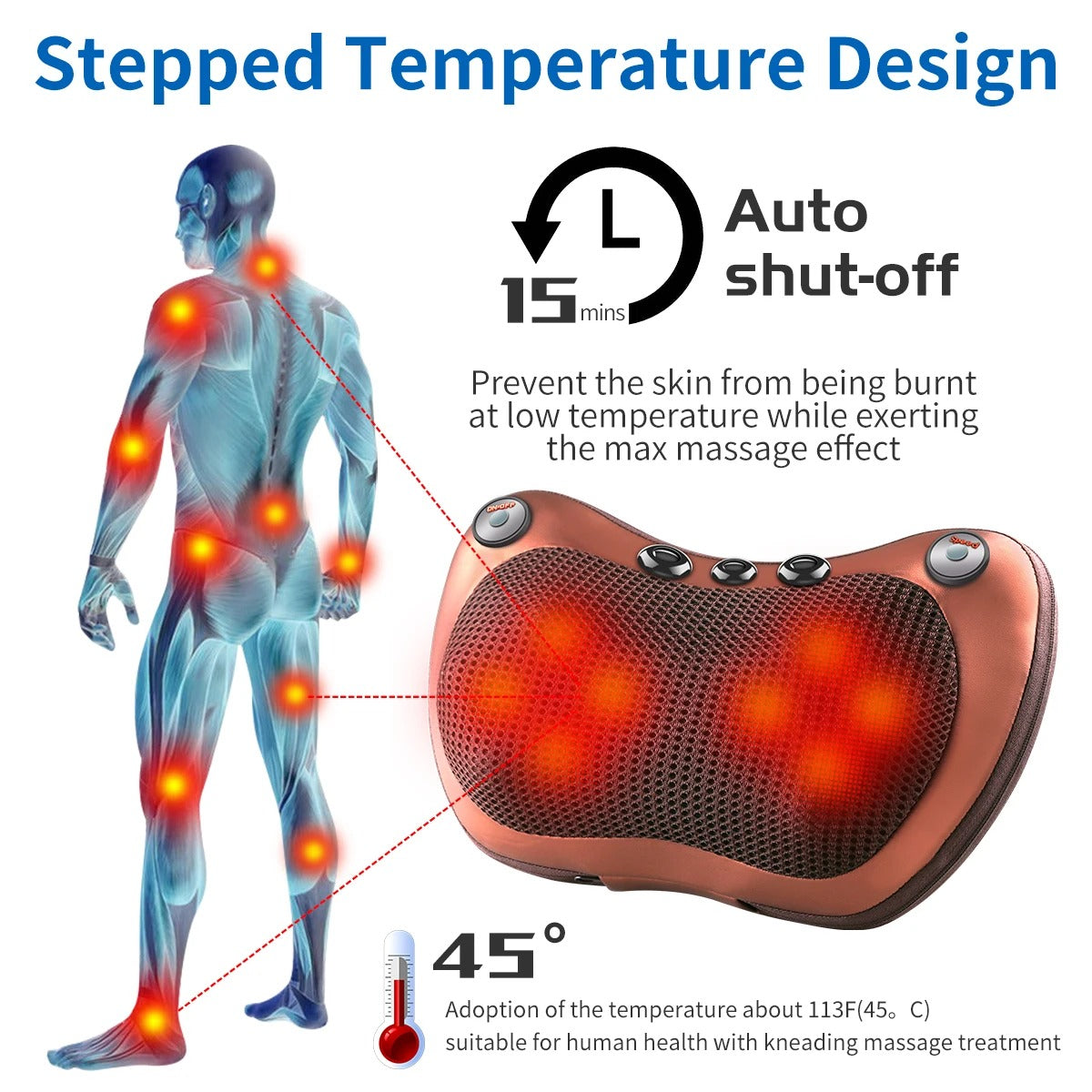 Almohada masajeadora Shiatsu para espalda y cuello con calor.