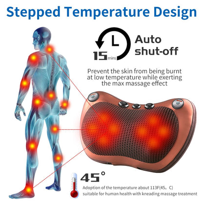 Almohada masajeadora Shiatsu para espalda y cuello con calor.